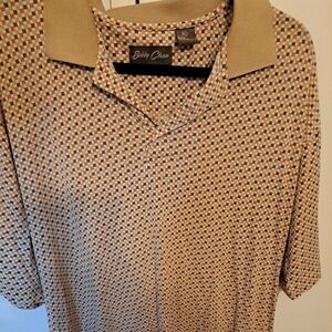 Bobby Chan Polo Shirt Mens XL Blue Striped 70% Silk  Cotton Golf